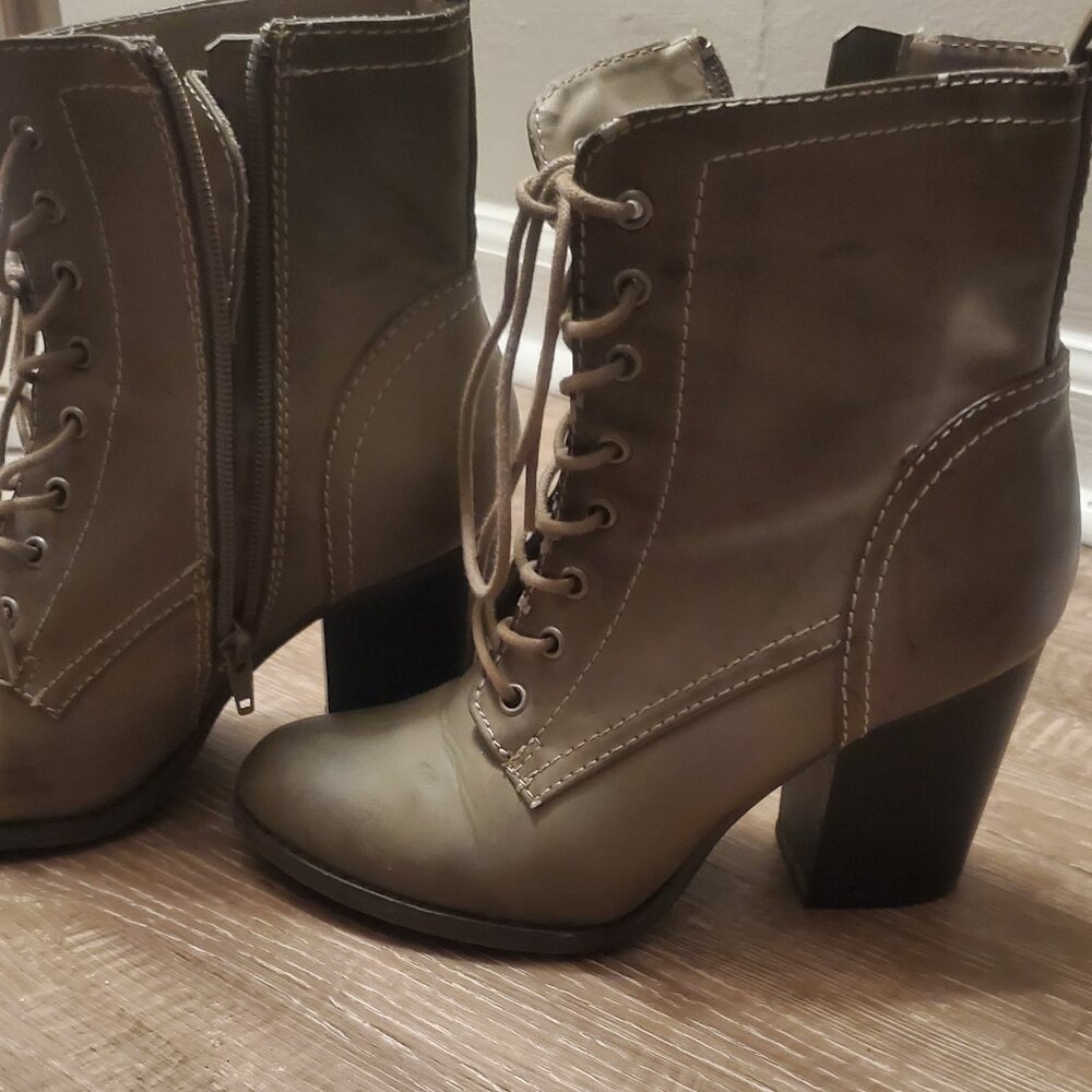 Sage green heeled boots